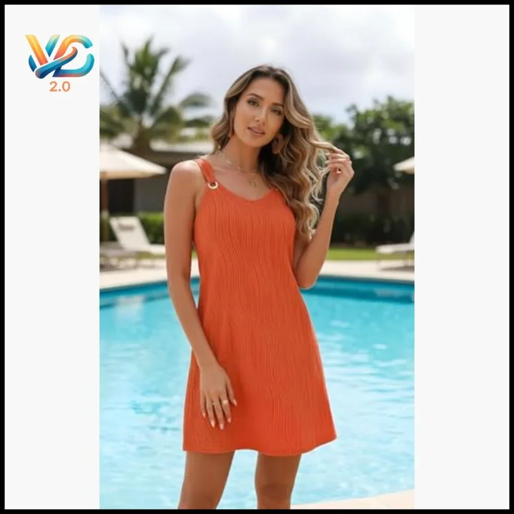 Sleeveless V-Neck Swing Dress with Pockets, Beach Cover Up